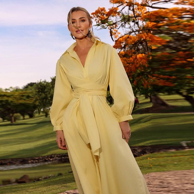 Women's Shirt Dress Turndown Collar Long Sleeve Waist Cinching Casual Temperamen Dress Commute Solid Color Slim Long Shirt 2025 Summer