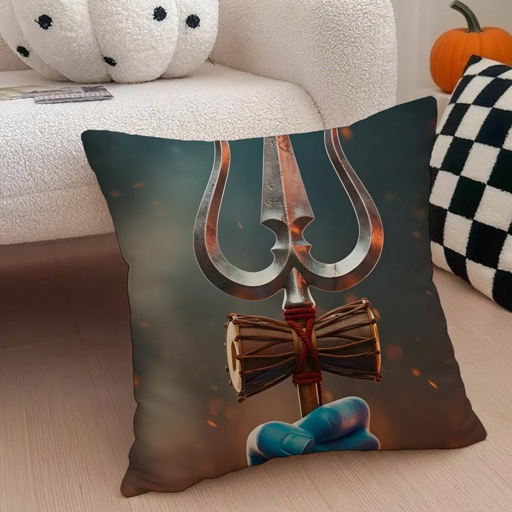 SShiva Trident Cushion Cover Throw Pillow Cover Hidden Button Durable Polyester Chair Cushion