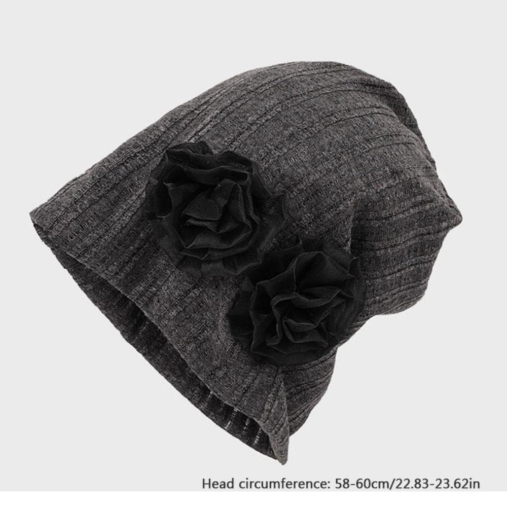 Retro Solid Color Rose Flower Knitted Hat Y2k Style Breathable Women Beanie Cap Crochet Thin Striped Skullies Cap