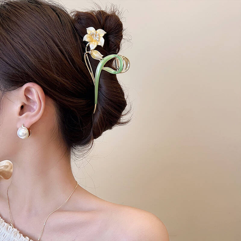 Fashion Flower Forest Gardenia Flower Claw Clips Grasping Women's Spring Summer New Style Metal Hair Clip Large Shark Clip