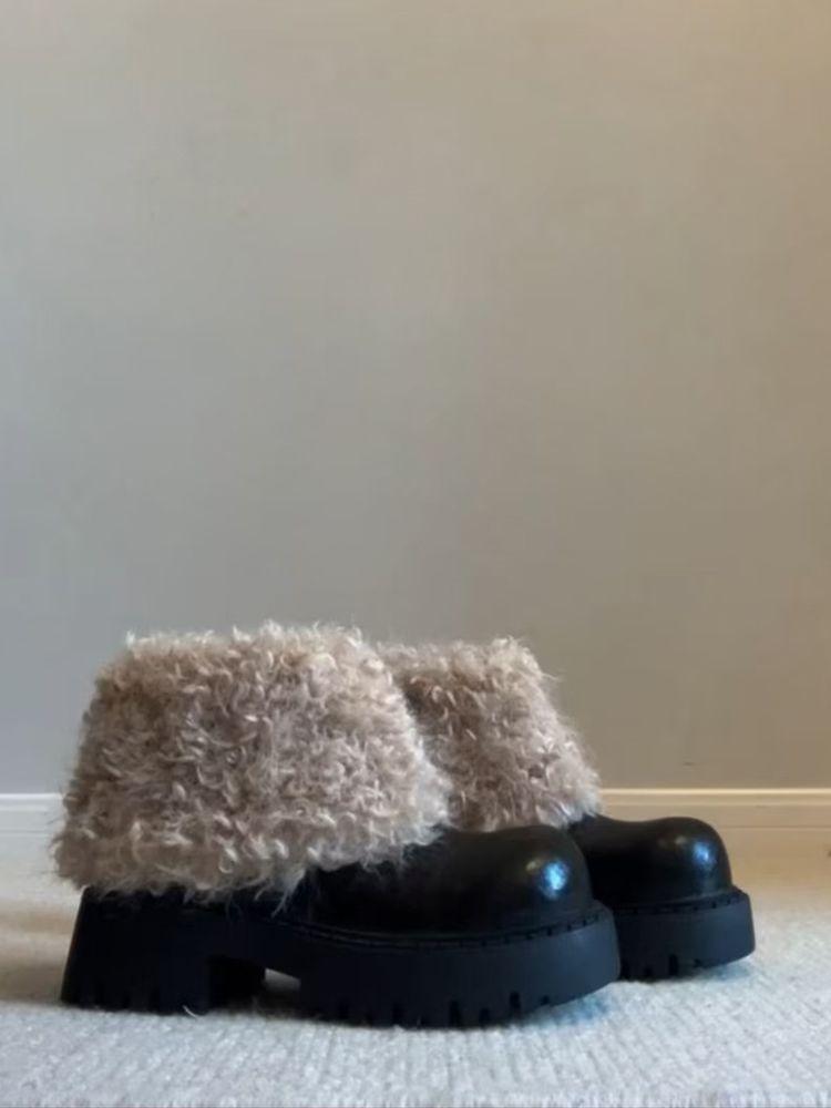 Korean Velvet Women's Thick-soled Plush High-heeled Martin Boots Autumn and Winter Fashion Versatile Brown Boots 2025 New Cotton