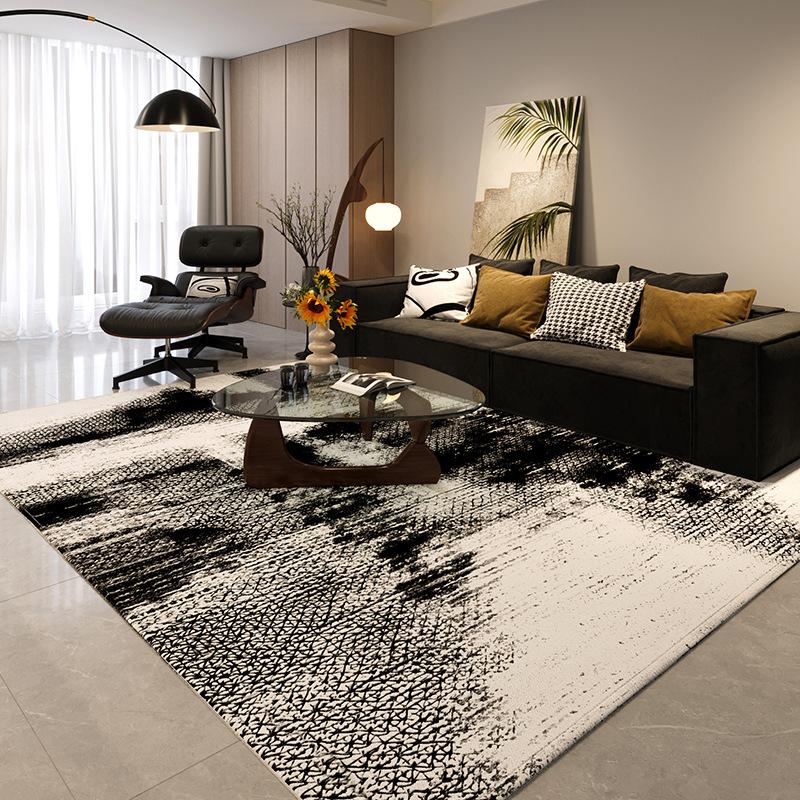 Scandinavian Black  White Geometric Rug Non-Slip High Density Carpet for Modern Living Room Bedroom Office Decor