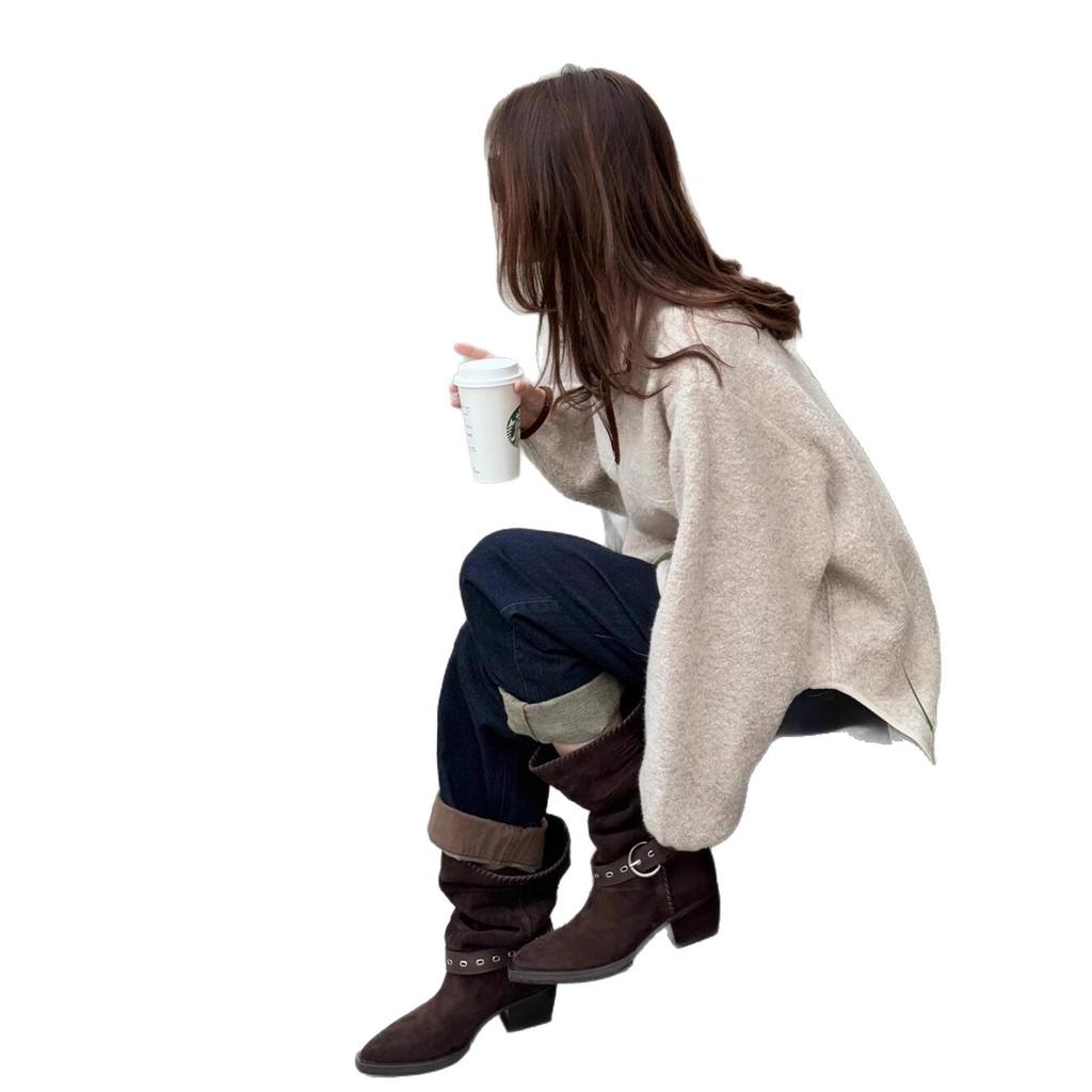 [Spot] Pile Boots Women's 2025 Autumn and Winter New Wasteland Wind Pointed Knight Boots Western Desert Cowboy Women's Boots