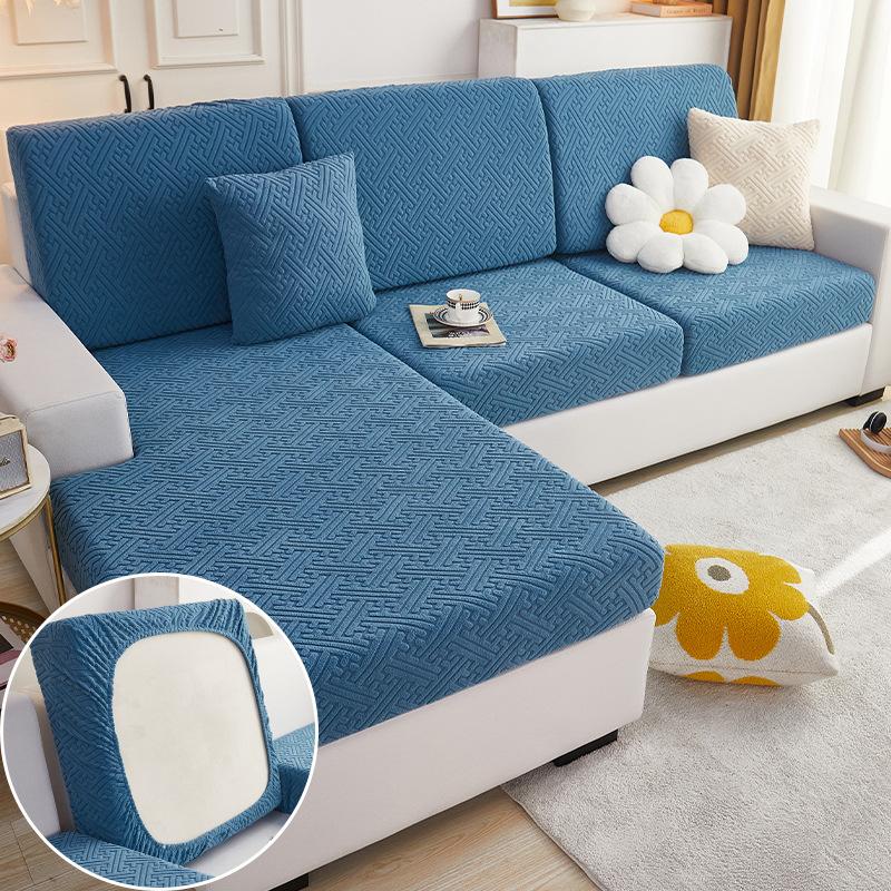 Plush Sofa Seat Cover for Living Room Velvet Cushion Elastic Corner Couch 1/2/3/4 Seater Solid Slipcovers Set