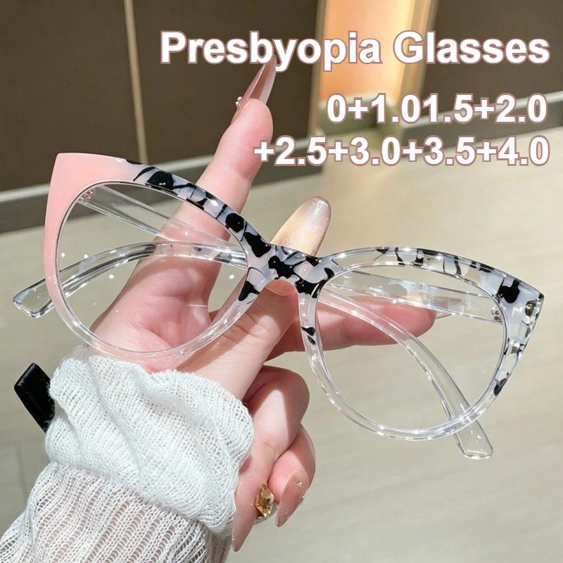 New Large Frame Cat Eye Reading Glasses Retro Leopard Print Reading Glasses Presbyopia Glasses Two-tone Frames High-definition Far Sighted Glasses