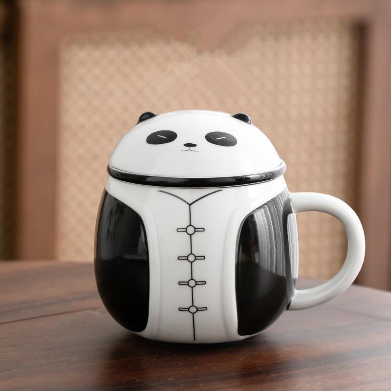 Panda Style Tea Infuser Ceramic Cup with Lid and Filter Panda Office Cup