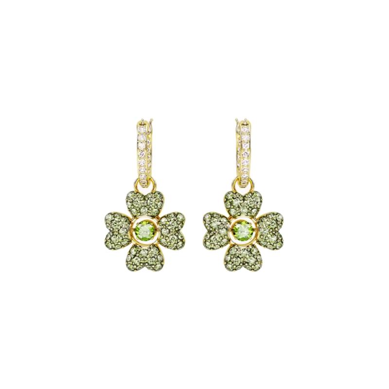 Swarovski IDYLLIA drop-shaped clover gold-plated earrings women s green 5670664