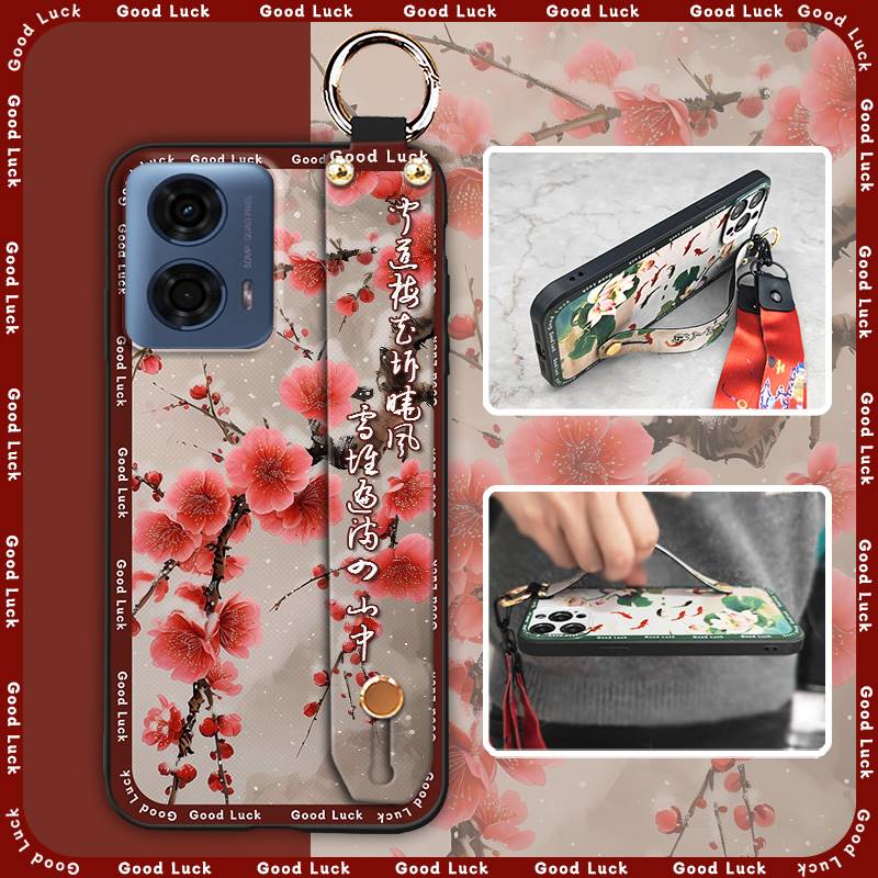 Anti-dust Wrist Strap Phone Case For MOTO G24 Power Lanyard For Mom Durable Wristband Fashion Kickstand Silicone Ring