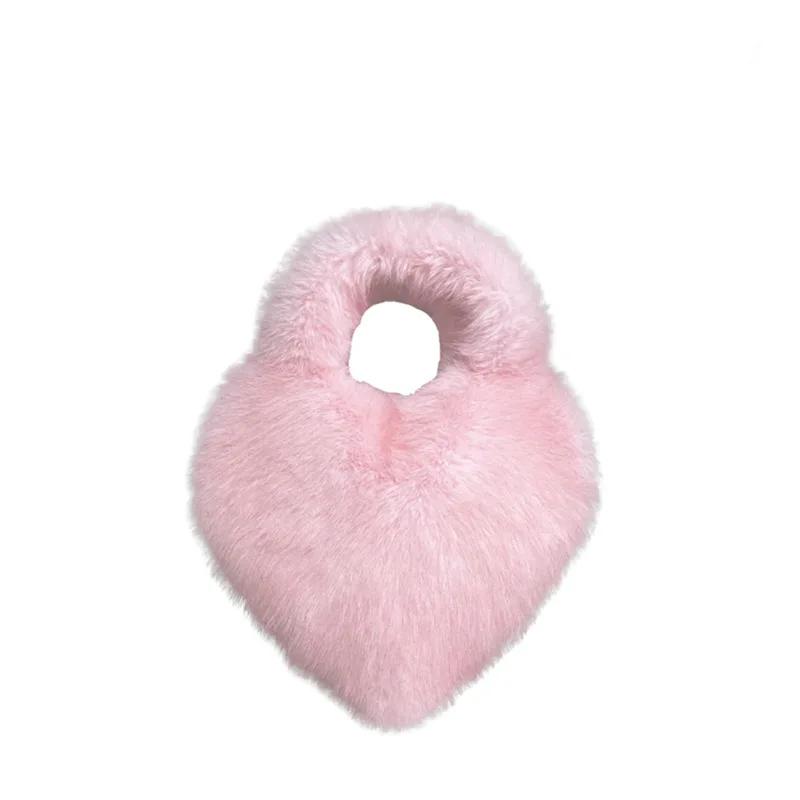 

Y2k Girls Fluffy Shoulder Bags Love Heart Female Pink Plush Handbags Large Capacity Women s Faux Fur Crossbody Bag Tote