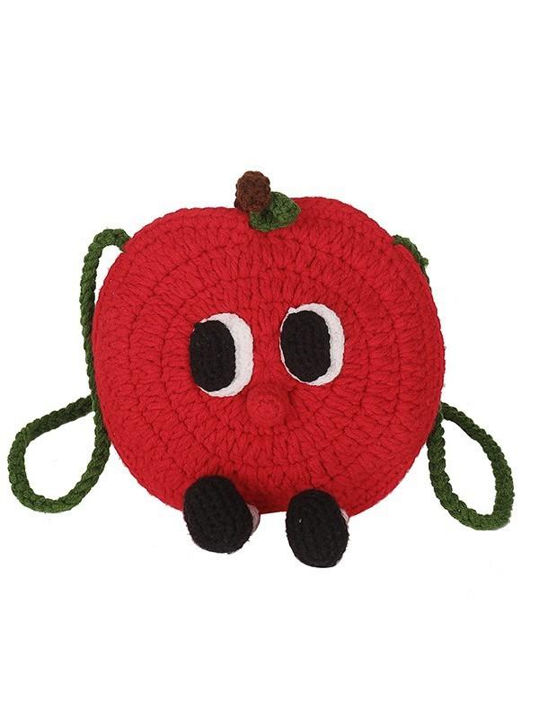 Apple Knitted Mini Crossbody Bag With Drawstring Closure For Kids And Teens