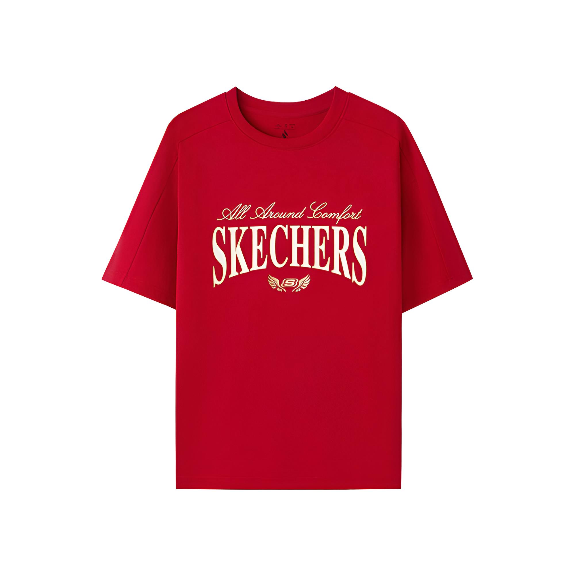 Skechers Soft Comfortable Skin-Friendly Breathable T-Shirt Unisex tops Pale-Red L126U026-03LC M