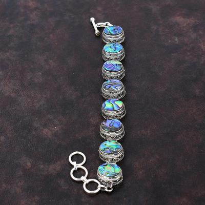 Pulsera de concha de abulón, joyería hecha a mano con piedras preciosas, pulsera de plata de ley 925, pulsera de cadena ajustable, regalo para mamá, delicada pulsera vintage