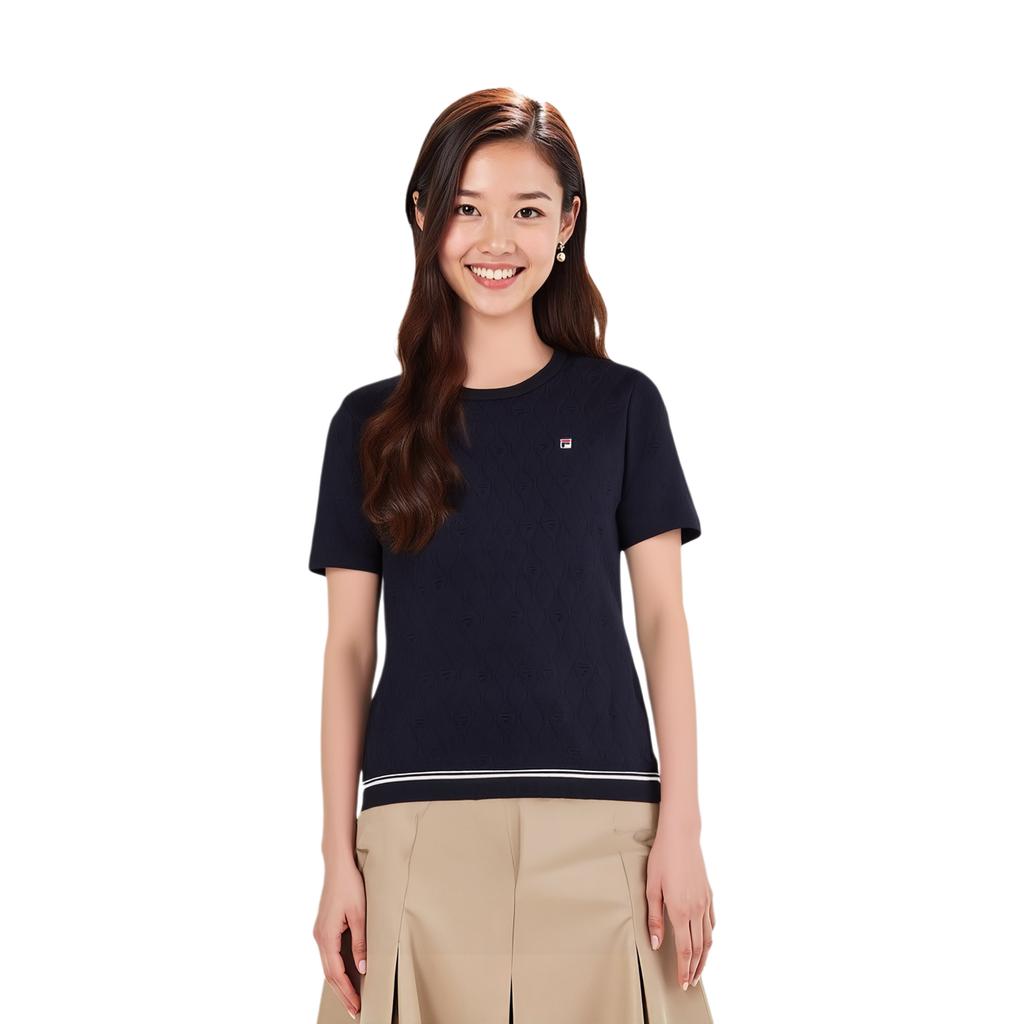 FILA Embroidered Logo Casual Short Sleeve Knit Top Women tops Legendary-Blue F11W331402F-NV