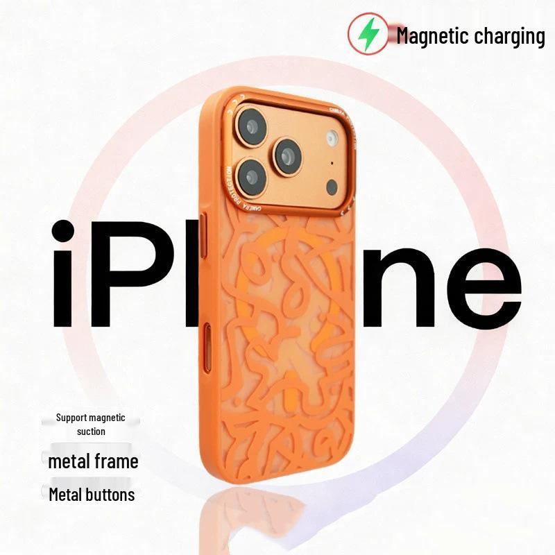

iPhone 17 Pro Max Magnetic Graffiti Matte Phone Case - Full Coverage, Drop Protection 17 оранжевый