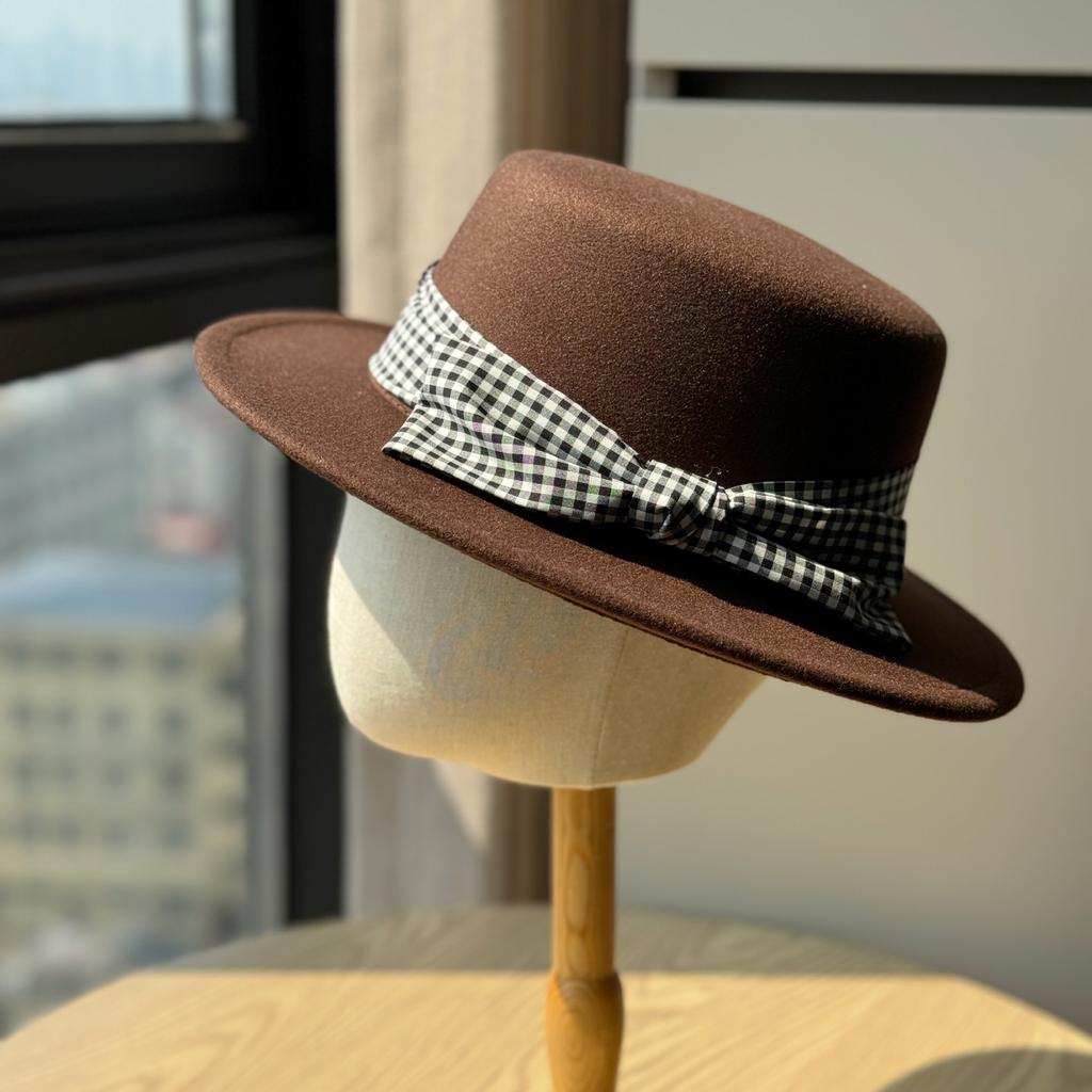 New Light Luxury Fashionable and Elegant Bow Plaid Fisherman Hat for Women in Autumn and Winter Woolen Hepburn Style Fashionable Top Hat for Women