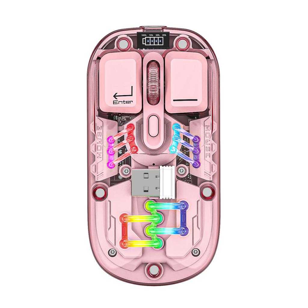 Transparent Wireless Dual-Mode Mice, BT5.0 2.4G One-Button Switching, Type-C 400mAh Rechargeable