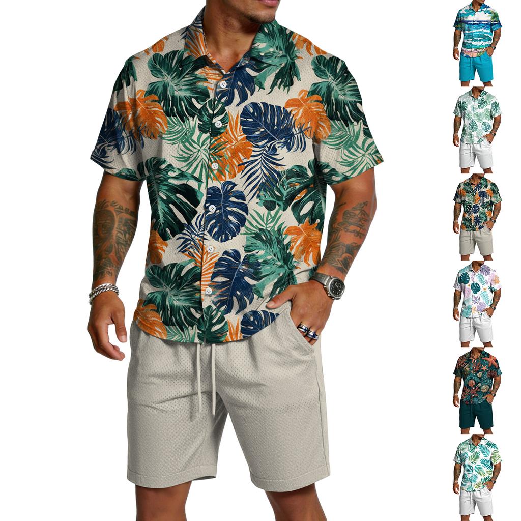 Men's Casual Lightweight Breathable Short-Sleeve Shirt And Shorts Set