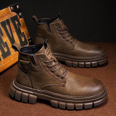 Men's Retro Lace-Up Microfiber Leather Martin Boots – Thick Sole Round Toe for Autumn/Winter Outdoor Hiking & Motorcycle Wear