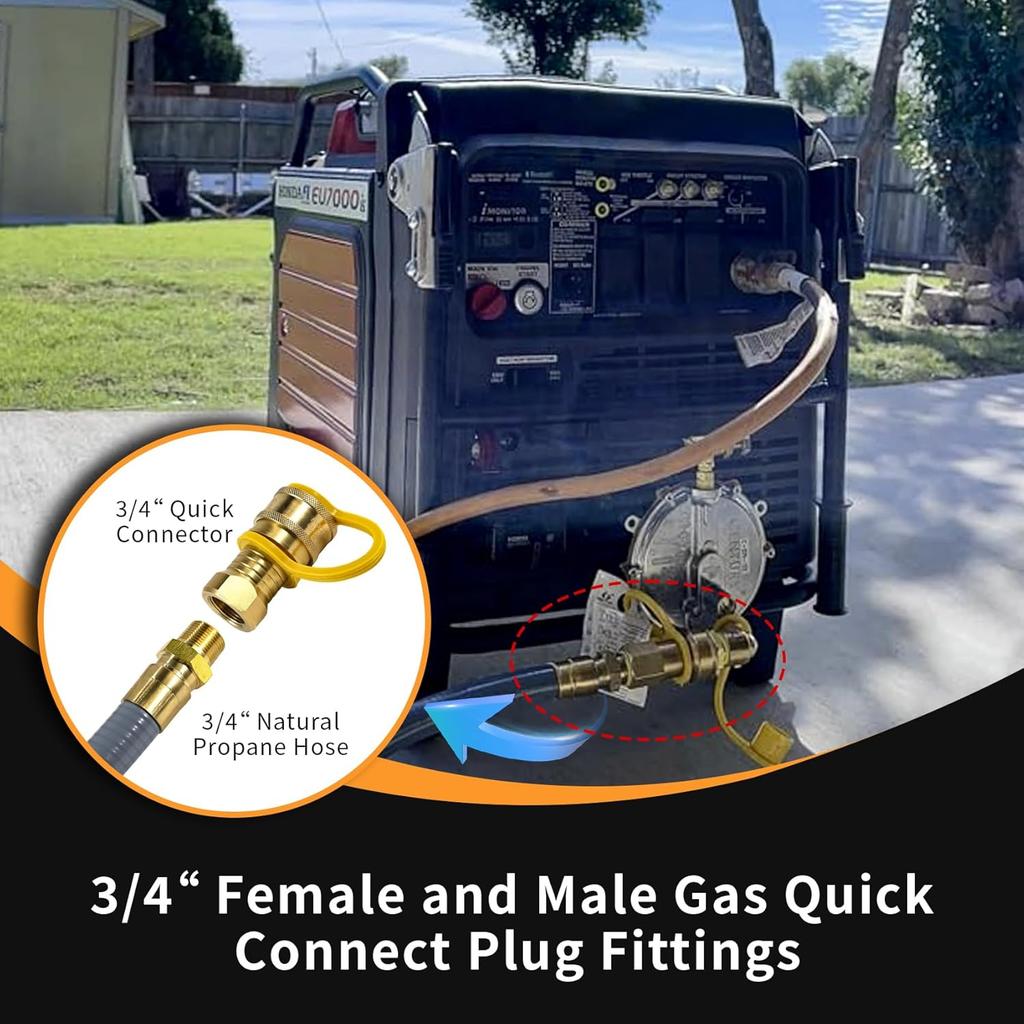 3/4" Male and Female Natural Gas Quick Connect Plug Fittings,Heavy Solid Brass Quick Connect Fittings Convert for Pipe Natural Gas Supply for