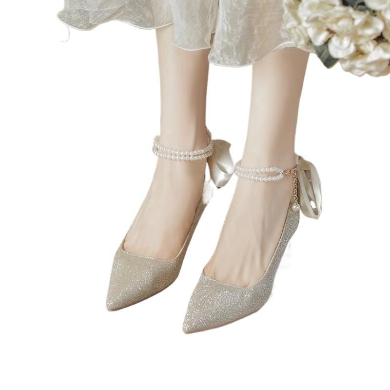 Fashion 2024 New Summer Outdoor Shallow Mouth Women's Shoes Butterfly Knot Pointed Toe Open Toe High Heels Dress Party Women Shoes