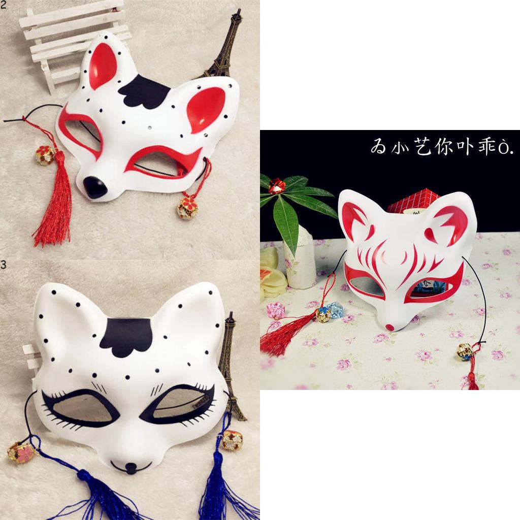 Stylish Japanese Anime Half Face Fox Mask With Artistic Handdrawn Details For Halloween And Cosplay