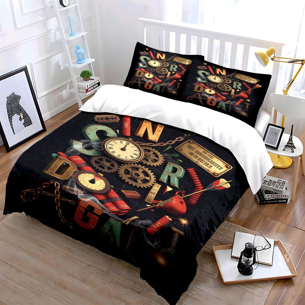 Clock, Gears, Dynamite, Letters. Bedding Sets Duvet Cover Sets Duvet Covers Pillowcases(1 * Duvet Cover 2 * Pillowcases, Without Duvet Insert)