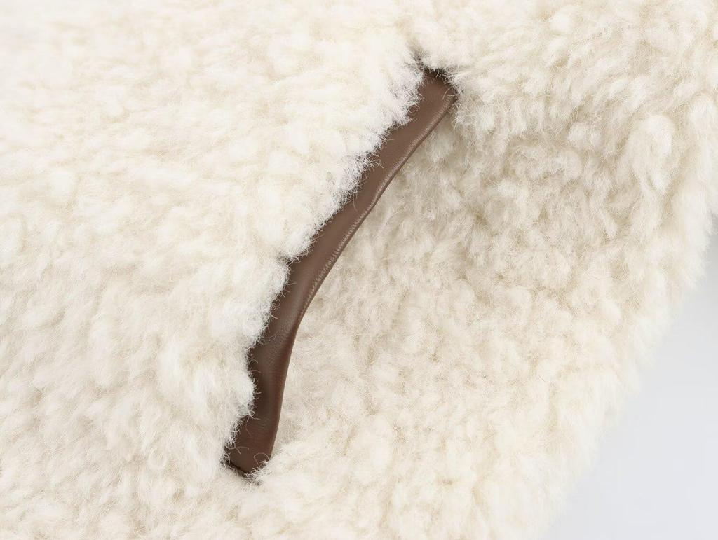 2024 Women's Winter Fashion Stand Collar Shearling Jacket with Zipper