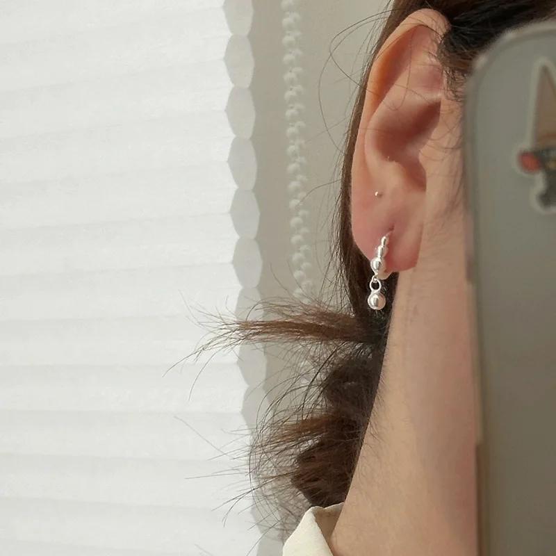 925 Silver Ball Hoop Earrings for Women Minimalist Classic Jewelry Dainty Accessories