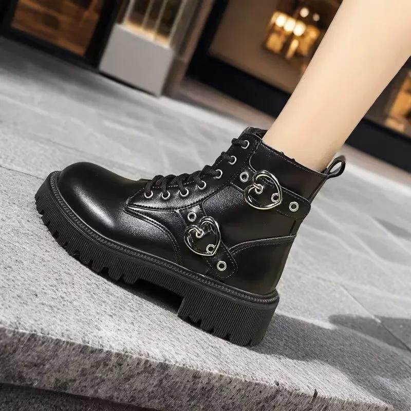 Fashion Women's Boots 2025 Shoes Short Barrel New Arrival Goth Platform Plus Size Booties for Modern Woman Lady Sneakers Black Round Toe