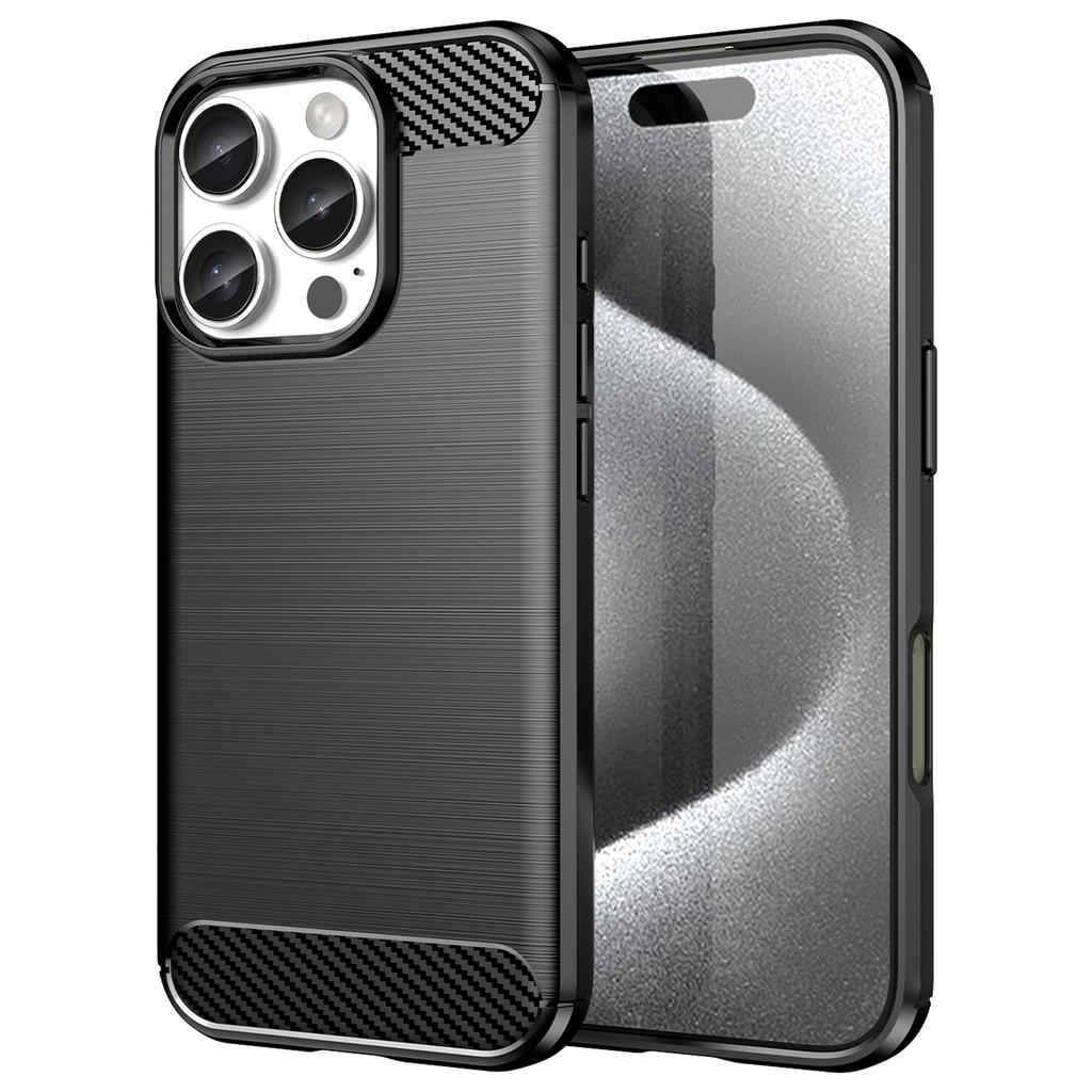 For iPhone 16 Pro Max Case Carbon Fiber Texture TPU Brushed Phone Cover