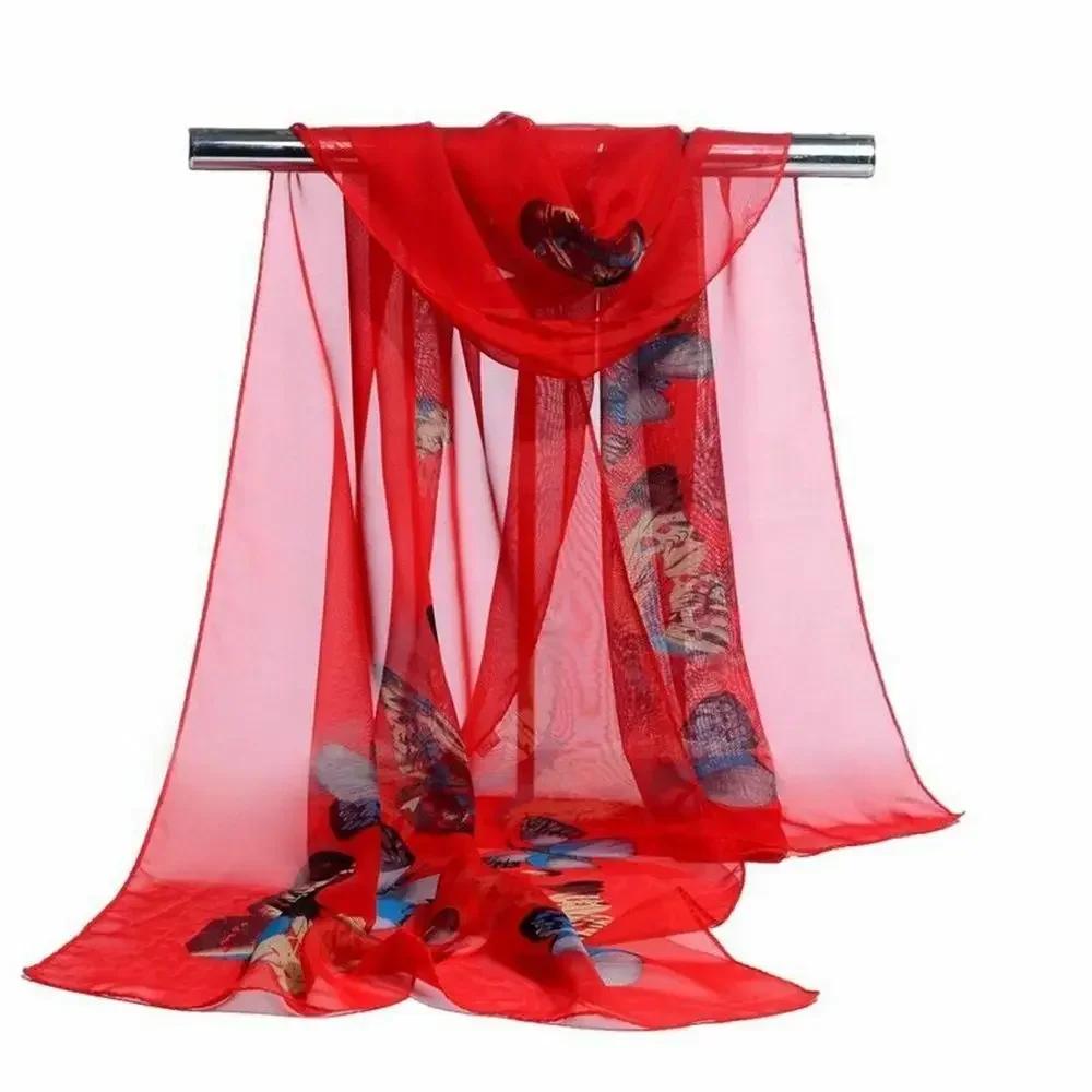 Nuevos Elegantes Bufandas de Seda de Moda Estampado de Mariposa y Flores para Mujer Bufanda Larga de Gasa Chal Suave para Dama Accesorios de Moda