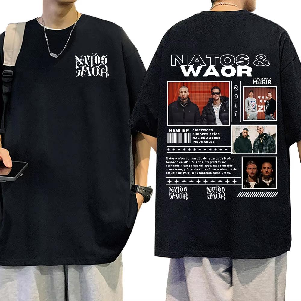 Natos Waor Baumwoll-Herrenhemd Sommer Oversized Albumgrafiken Hemden Damen Kurzarm Streetwear T-Shirt