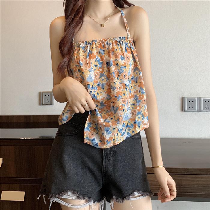 Women's Loose Floral Halter Neck Camisole - Summer 2025 Trend