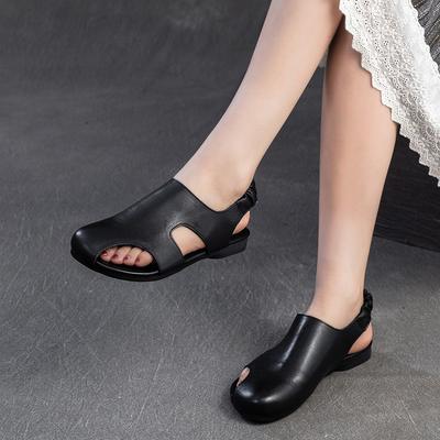 GKTINOO Hollow Out Breathable Comfortable Flat Sandals 2025 Summer New Retro Genuine Leather Casual Women's Shoes