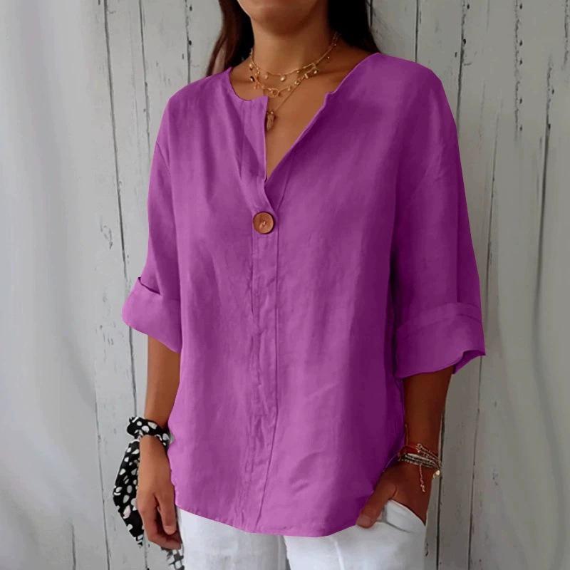 2026 European & American Summer Women's V-Neck Cotton Linen Loose T-Shirt