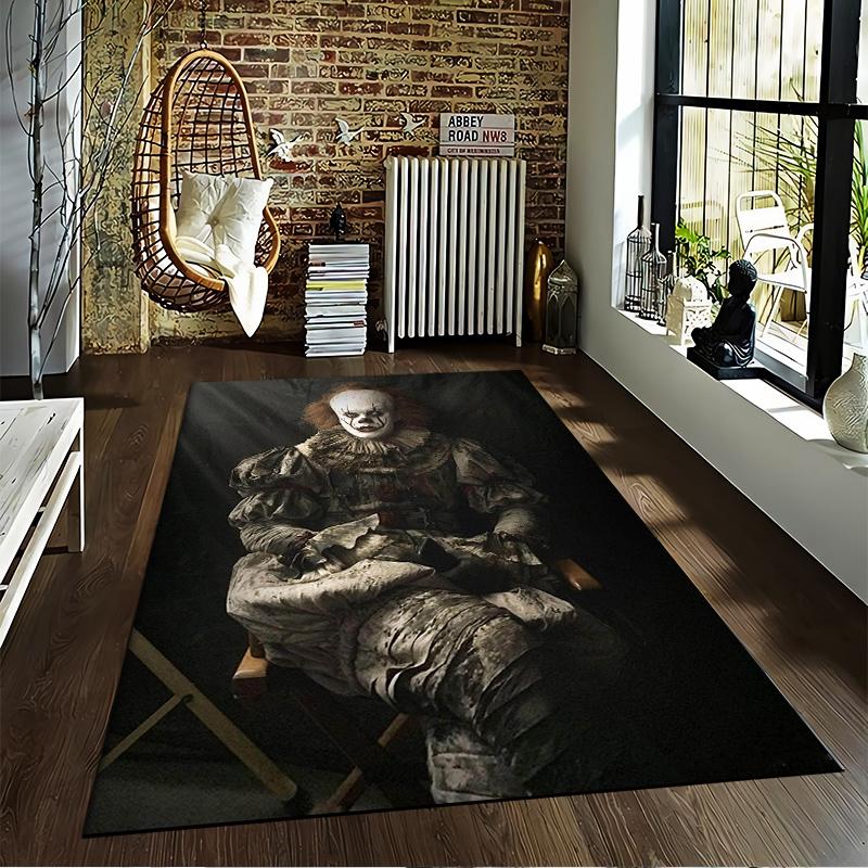 Horror Clown Inspired Decorative Carpet with Dark Background and Creepy Design Suitable for use as an anti-slip    for    room and bedroom sofas