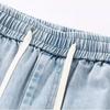 Men Casual Denim Shorts Male Elastic Waist Straight Leg Comfortable Light Blue Soft Short Pants Baggy Wide Leg Jeans