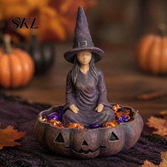 Gruselige Schmuckschale Halloween Gesichtlose Hexe Aufbewahrungsschale, Harz Kürbis Süßigkeitenschale, Figur Retro Aschenbecher Schreibtisch-Organizer für Süßigkeiten Schlüssel