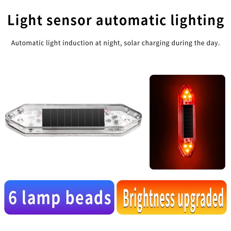 Solar powered car anti rear end collision LED flashing light, no wiring electric motorcycle warning light