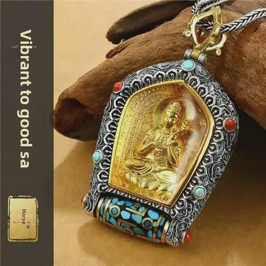 Guardian God Buddha Dzi Bead Pendant Necklace: Wealth God's Green Tara for Men and Women
