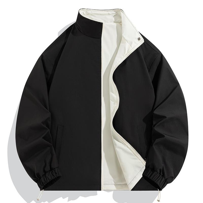 

Двусторонняя куртка с лацканами в гонконгском стиле для пар, весенне-осенняя, свободного кроя, однотонная, универсальная повседневная куртка XXL чёрный