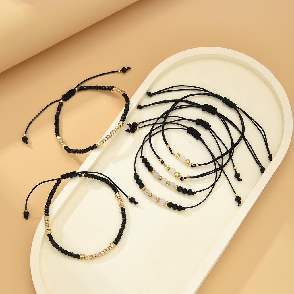 6Pcs/Set Men's Black Rope Braided Beaded Bracelets Handmade Gold Color Multilayer Crystal Bracelets Sets Fashion Prayer Jewelry