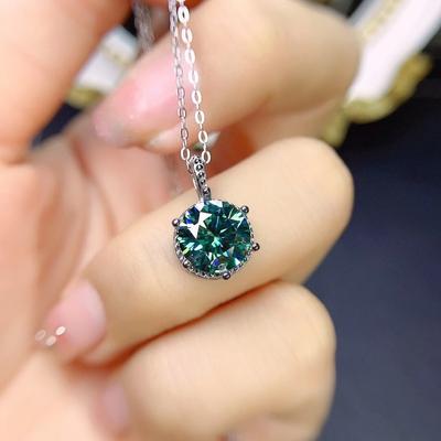 Silver 925 Orginal 2 Carat Diamond Test Past Round Brilliant Cut Green Moissanite Pendant Necklace Real VVS1 Emerald Jewelry