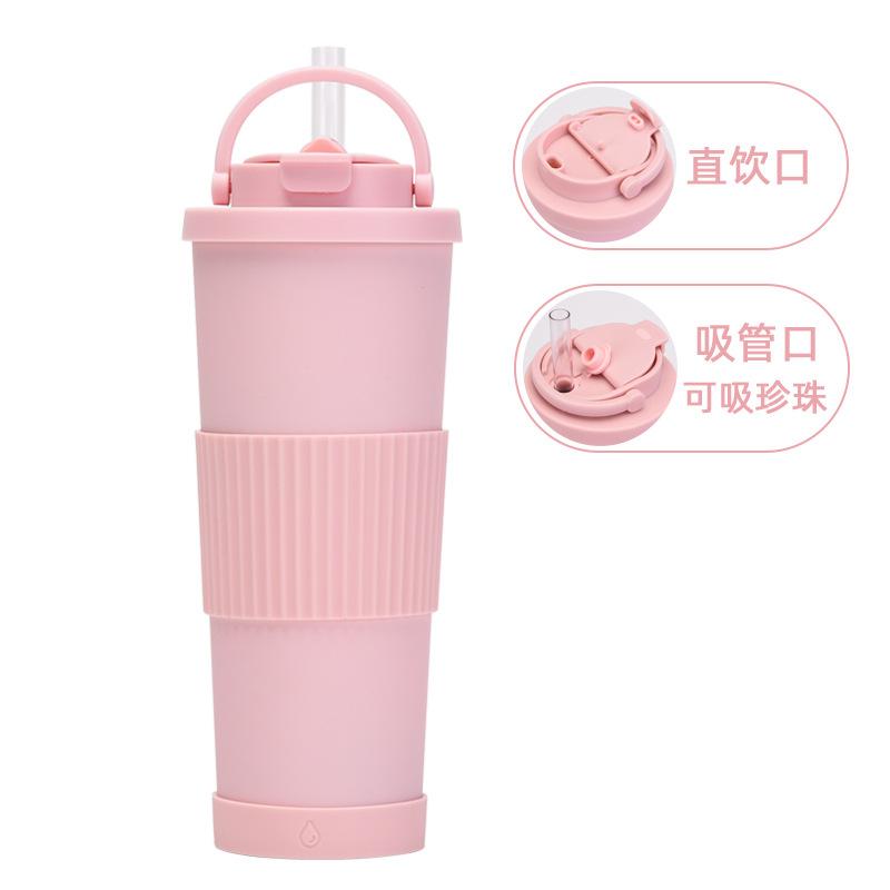 830Ml Large-Capacity Thermos Cup, Convenient Handle, One Cover, Double Drink Belt, Waist Cover, Water Cup, Large Hole Straw, Water Cup