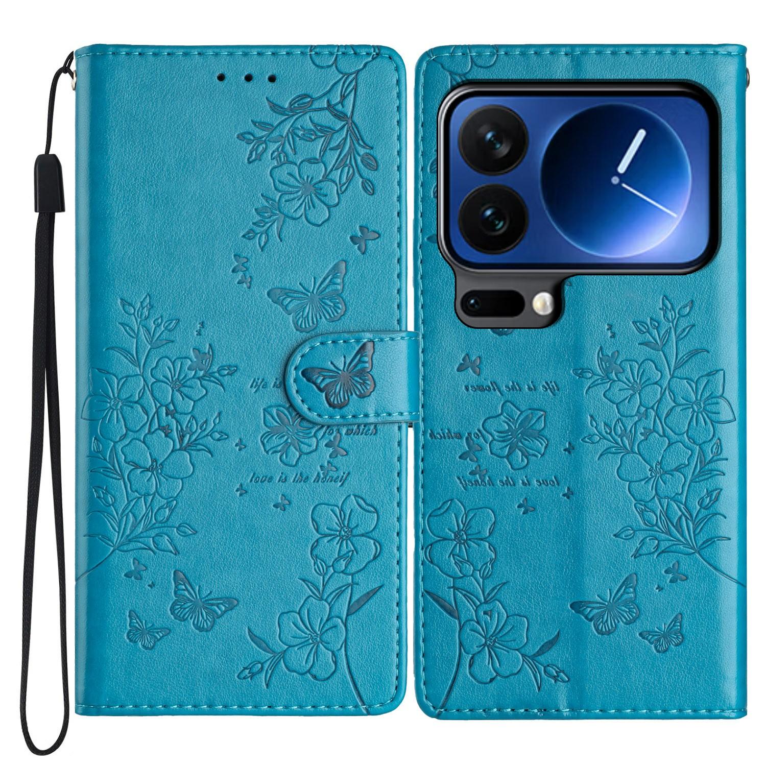 

For Xiaomi 17 Pro Max Wallet Phone Case Butterfly Floral Imprint Leather Flip Cover with Strap
