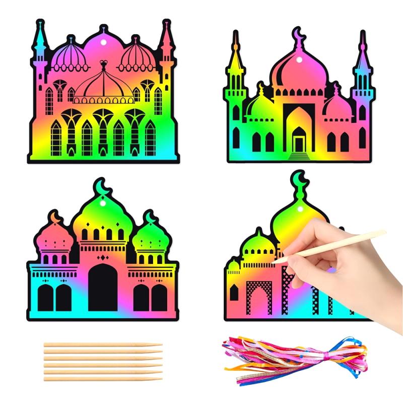 

24 шт. Рамадан Скретч-картина Сделай сам Скретч-карты Украшения Подвеска для подвешивания Ид Мубарак Декор