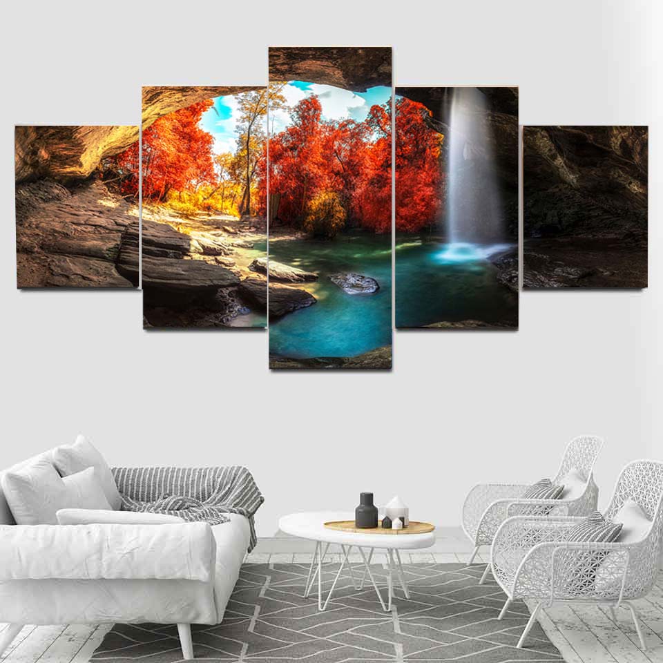 

5 панелей пейзаж лунный свет водопад в осеннем лесу холст картины постеры и принты настенные художественные фотографии домашний декор без рамки 20x35cm*2 20x45cm*2 20x55cm*1