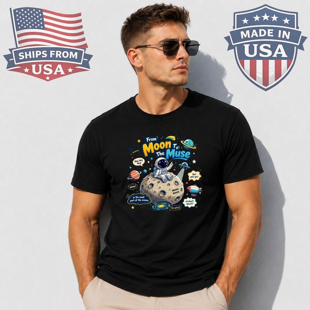 From Moon To The Muse Astronaut Graphic T-Shirt Space Design