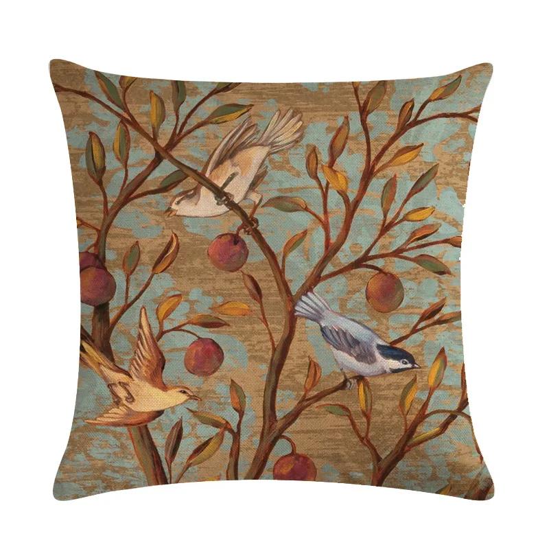 American Country Flower Bird Series Flax Embrace Pillowcase Home Sofa Adornment Cushion Cover 45*45cm