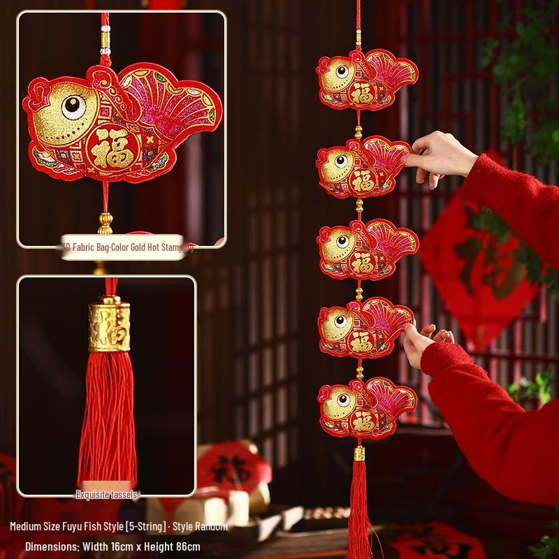 2026 Spring Festival Hanging Decorations: New Year Firecrackers, Lucky Bag, Chili, and Lantern Ornaments for Your Living Room